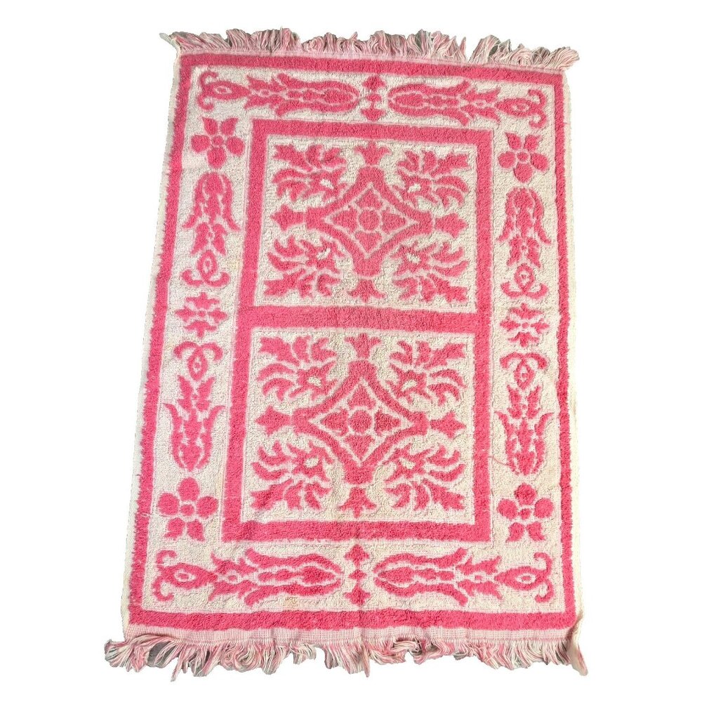 Vintage Towel Tastemaker Pink Hand Ornate Boho Retro Bath Decor 70s Maximalist